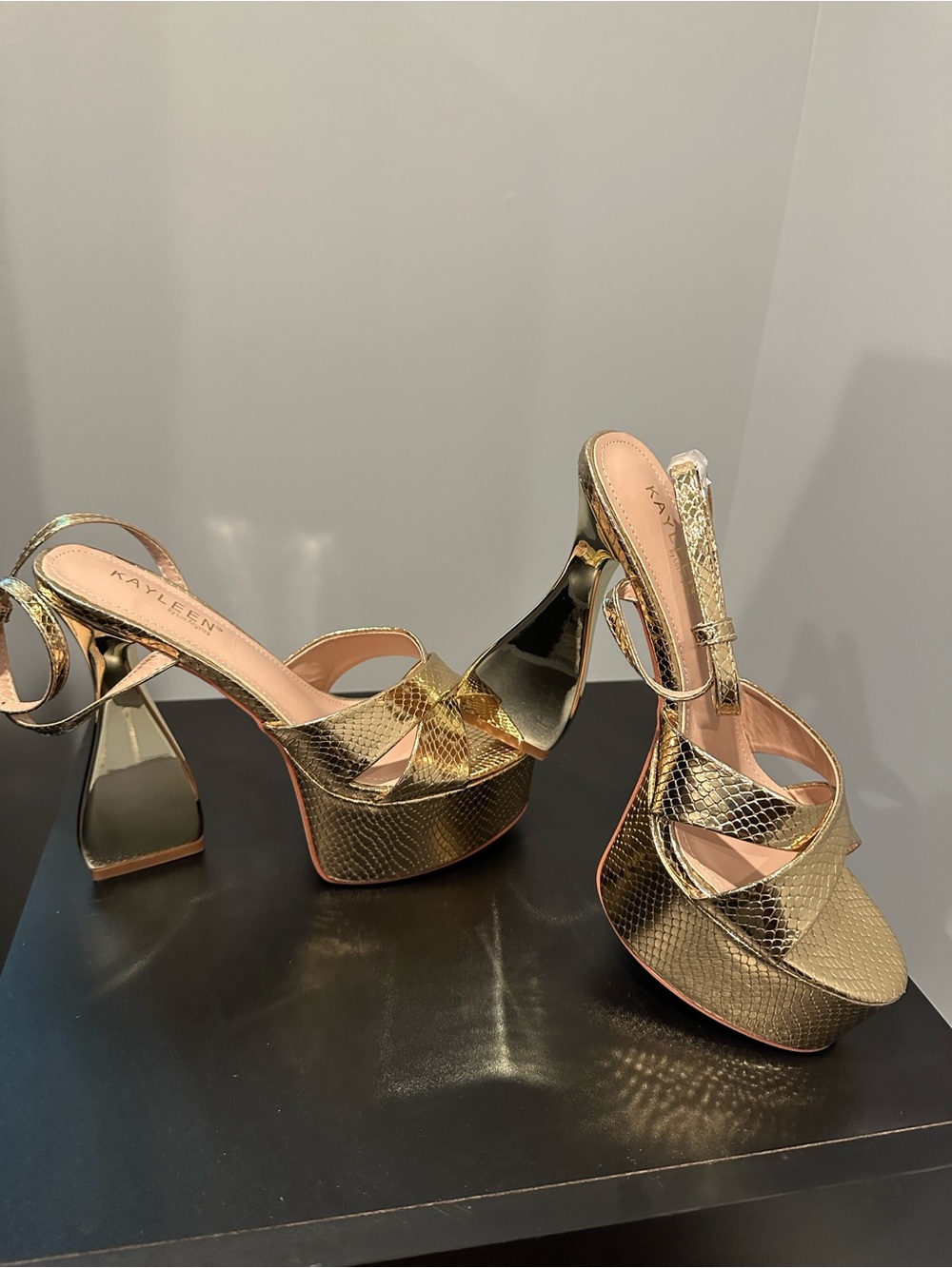 KAYLEEN By Los Angeles Metallic Gold Platform Slingback Heels